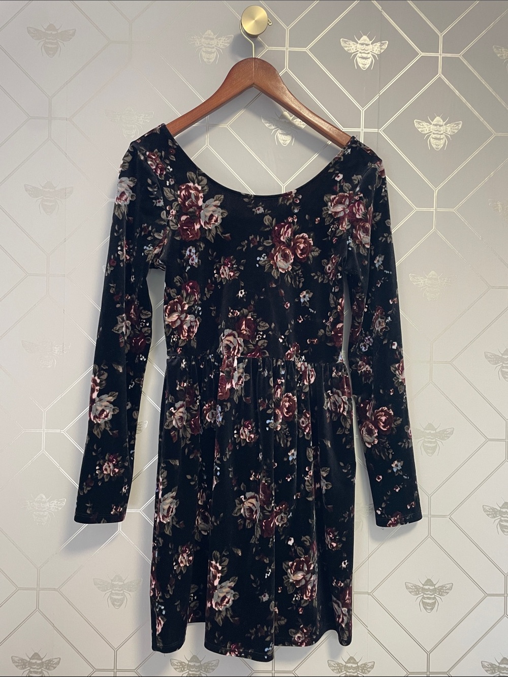 one clothing Black Long-Sleeve Floral Fit & Flare Dress